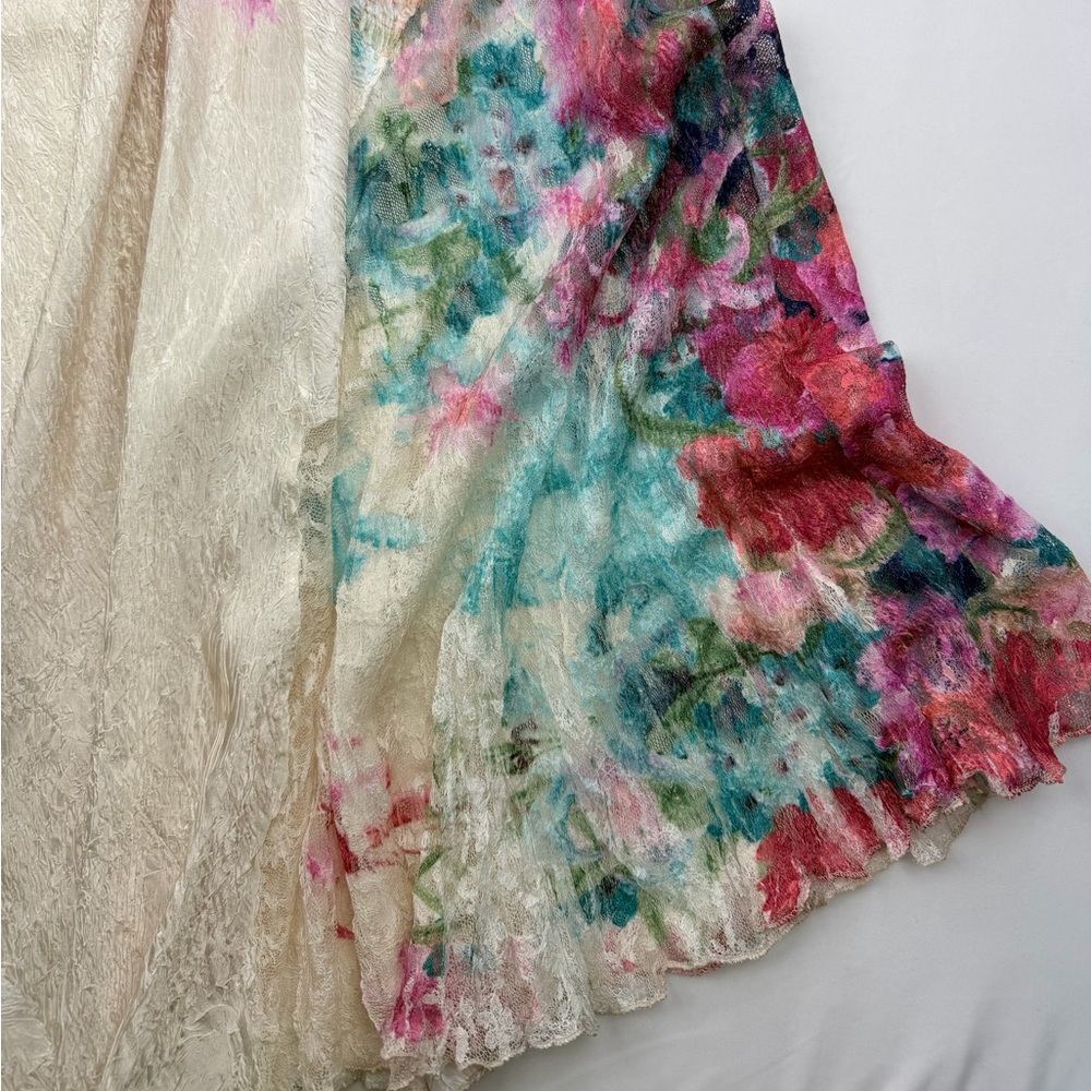 Komarov Floral Lace Maxi Dress Crinkle Satin Corset Back Cottagecore Romantic SM - Picture 11 of 15